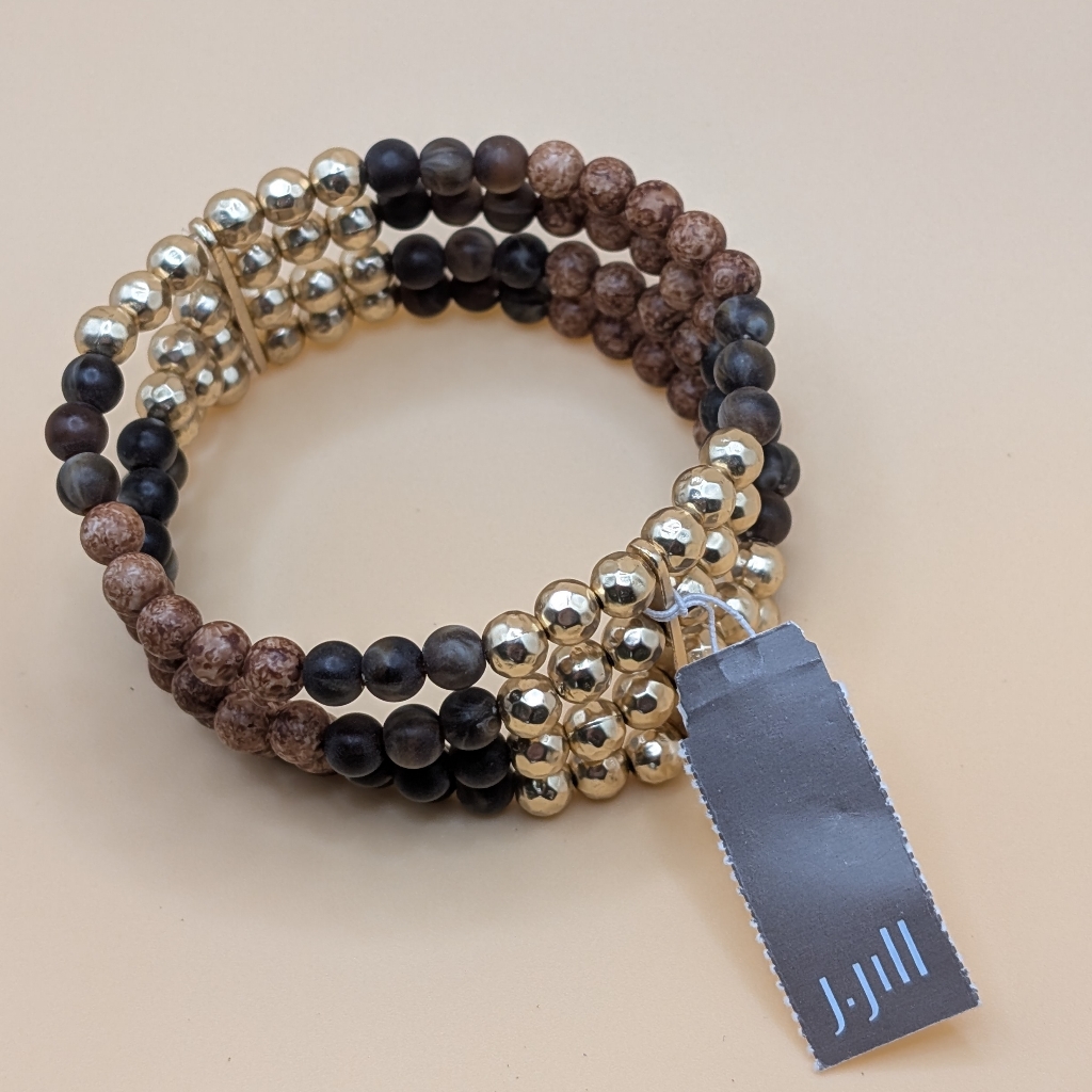 J Jill Gold Brown Boho Beaded Four Strand Stretch Bracelet Nwt 39 13$